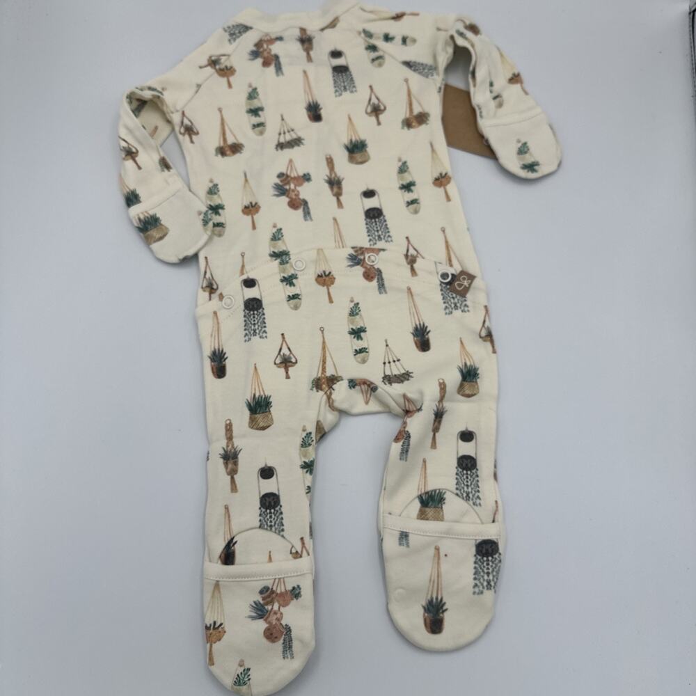 Goumi Kids Baby Macrame Footie 0-3 Months Sleeper Zippy Jumpsuit Bamboo Plants - Picture 4 of 9